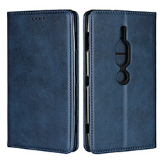 Leather Case Stands Flip Cover L02 Holder for Sony Xperia XZ2 Premium Blue