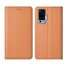 Leather Case Stands Flip Cover L02 Holder for Vivo X50 Pro 5G Orange