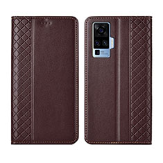 Leather Case Stands Flip Cover L02 Holder for Vivo X51 5G Brown