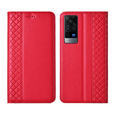 Leather Case Stands Flip Cover L02 Holder for Vivo X60 5G Red
