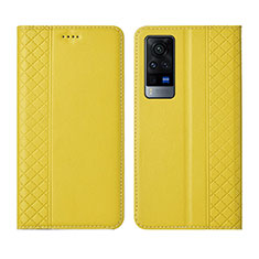 Leather Case Stands Flip Cover L02 Holder for Vivo X60 Pro 5G Yellow