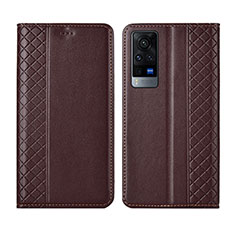 Leather Case Stands Flip Cover L02 Holder for Vivo X60T 5G Brown