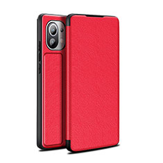 Leather Case Stands Flip Cover L02 Holder for Xiaomi Mi 11 5G Red