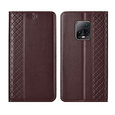 Leather Case Stands Flip Cover L02 Holder for Xiaomi Redmi 10X 5G Brown