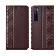Leather Case Stands Flip Cover L03 Holder for Huawei Nova 7 5G Brown