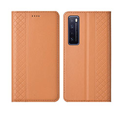 Leather Case Stands Flip Cover L03 Holder for Huawei Nova 7 5G Orange