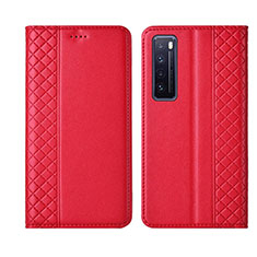 Leather Case Stands Flip Cover L03 Holder for Huawei Nova 7 5G Red