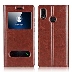 Leather Case Stands Flip Cover L03 Holder for Huawei P20 Lite Brown