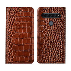 Leather Case Stands Flip Cover L03 Holder for LG K41S Light Brown
