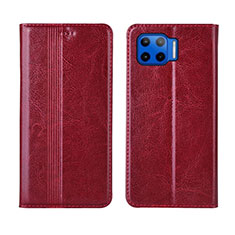 Leather Case Stands Flip Cover L03 Holder for Motorola Moto One 5G Red Wine