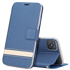 Leather Case Stands Flip Cover L03 Holder for Oppo A92s 5G Blue