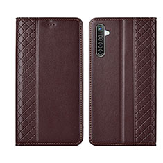 Leather Case Stands Flip Cover L03 Holder for Oppo K5 Brown