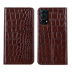 Leather Case Stands Flip Cover L03 Holder for Oppo Reno5 Pro 5G Brown