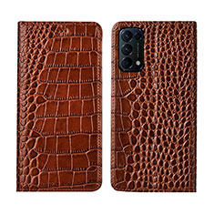 Leather Case Stands Flip Cover L03 Holder for Oppo Reno5 Pro 5G Light Brown