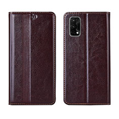 Leather Case Stands Flip Cover L03 Holder for Realme V15 5G Brown