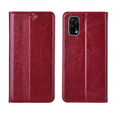 Leather Case Stands Flip Cover L03 Holder for Realme X7 5G Red Wine