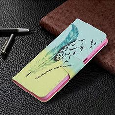 Leather Case Stands Flip Cover L03 Holder for Samsung Galaxy A12 Cyan