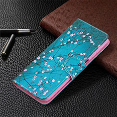 Leather Case Stands Flip Cover L03 Holder for Samsung Galaxy A12 Nacho Sky Blue