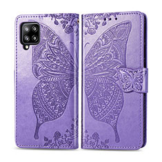 Leather Case Stands Flip Cover L03 Holder for Samsung Galaxy A42 5G Clove Purple