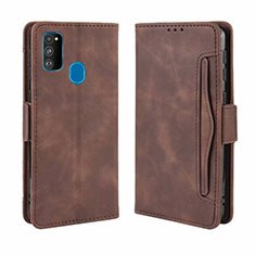 Leather Case Stands Flip Cover L03 Holder for Samsung Galaxy M21 Brown