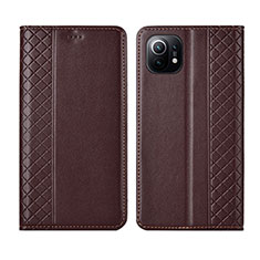 Leather Case Stands Flip Cover L03 Holder for Xiaomi Mi 11 Lite 4G Brown