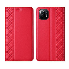 Leather Case Stands Flip Cover L03 Holder for Xiaomi Mi 11 Lite 5G Red
