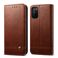 Leather Case Stands Flip Cover L03 Holder for Xiaomi Poco M3 Brown