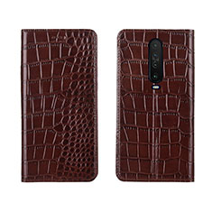 Leather Case Stands Flip Cover L03 Holder for Xiaomi Poco X2 Brown