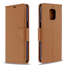Leather Case Stands Flip Cover L03 Holder for Xiaomi Redmi Note 9S Brown