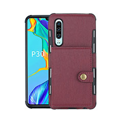 Leather Case Stands Flip Cover L04 for Huawei P30 Red Wine