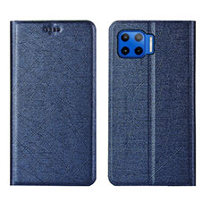 Leather Case Stands Flip Cover L04 Holder for Motorola Moto One 5G Blue