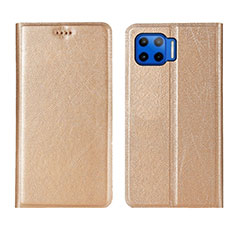 Leather Case Stands Flip Cover L04 Holder for Motorola Moto One 5G Gold