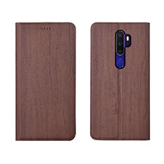 Leather Case Stands Flip Cover L04 Holder for Oppo A11 Brown