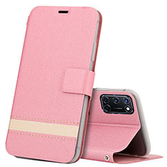 Leather Case Stands Flip Cover L04 Holder for Oppo A52 Pink