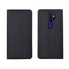 Leather Case Stands Flip Cover L04 Holder for Oppo A9 (2020) Black