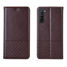 Leather Case Stands Flip Cover L04 Holder for Oppo F15 Brown