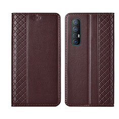Leather Case Stands Flip Cover L04 Holder for Oppo Reno3 Pro Brown
