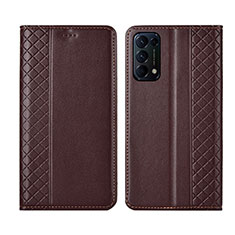 Leather Case Stands Flip Cover L04 Holder for Oppo Reno5 Pro 5G Brown
