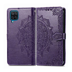 Leather Case Stands Flip Cover L04 Holder for Samsung Galaxy A12 Nacho Purple