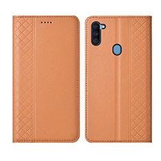 Leather Case Stands Flip Cover L04 Holder for Samsung Galaxy M11 Orange