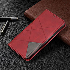 Leather Case Stands Flip Cover L04 Holder for Samsung Galaxy M21 Red