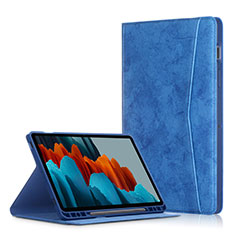 Leather Case Stands Flip Cover L04 Holder for Samsung Galaxy Tab S7 Plus 12.4 Wi-Fi SM-T970 Blue