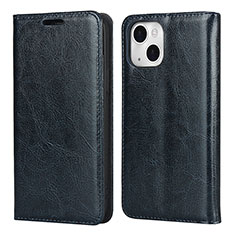 Leather Case Stands Flip Cover L05 Holder for Apple iPhone 14 Navy Blue