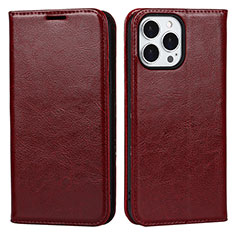 Leather Case Stands Flip Cover L05 Holder for Apple iPhone 15 Pro Max Red Wine