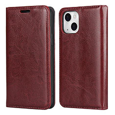 Leather Case Stands Flip Cover L05 Holder for Apple iPhone 15 Red Wine