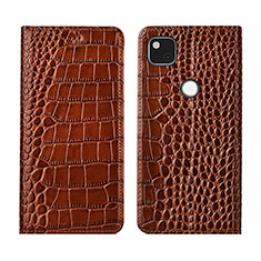 Leather Case Stands Flip Cover L05 Holder for Google Pixel 4a Light Brown