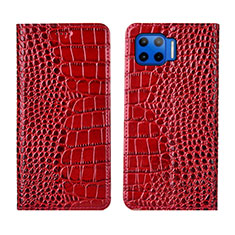 Leather Case Stands Flip Cover L05 Holder for Motorola Moto One 5G Red