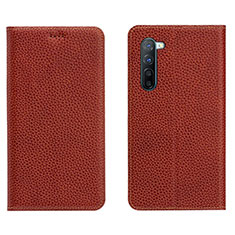 Leather Case Stands Flip Cover L05 Holder for Oppo F15 Brown