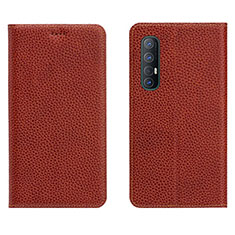 Leather Case Stands Flip Cover L05 Holder for Oppo Reno3 Pro Brown