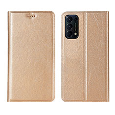 Leather Case Stands Flip Cover L05 Holder for Oppo Reno5 Pro 5G Gold